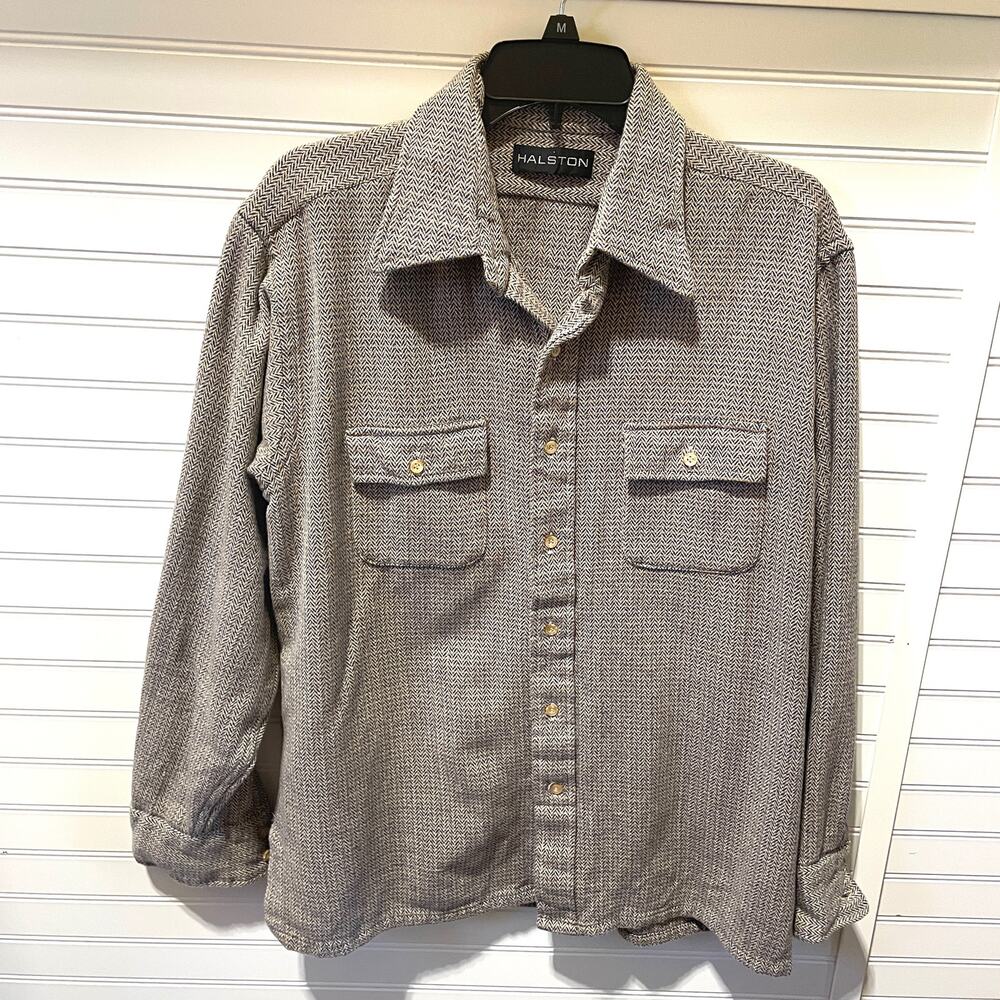 Halston Wool Blend Plaid Button Down Long Sleeve … - image 1